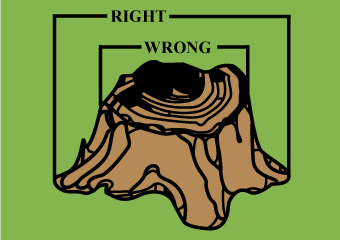 Illustration showing the correct way to measure a stump for gringing